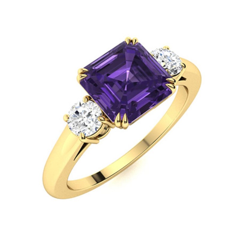 Natural Amethyst Prong Mother Solitaire Handcrafted Ring Sterling Silver