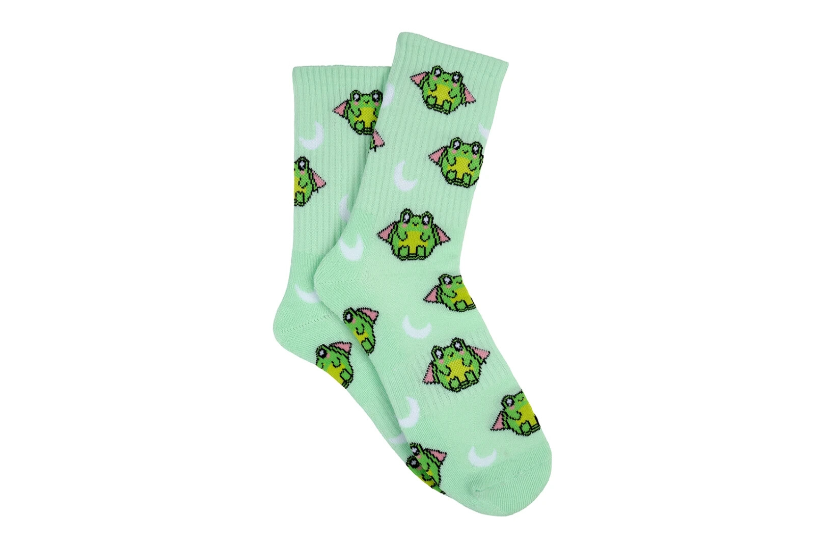 Frog Bat Women Athletic Crew Socks Size 9-11 Green Novelty Halloween Fashion New