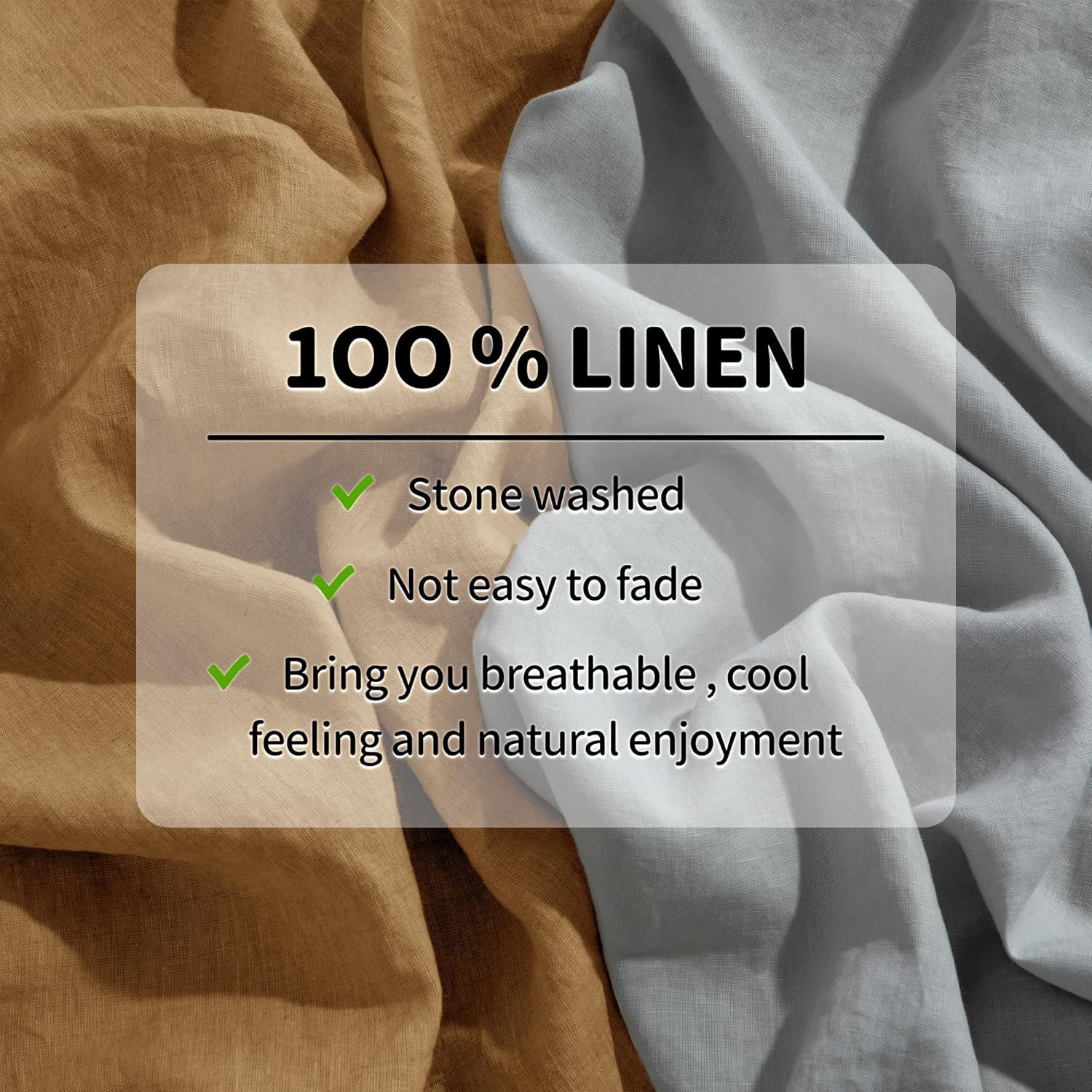 LBR02M 100% Linen Sheet Set King Size,Bed Sheets 4 Piece Sets,Solid Color Natura