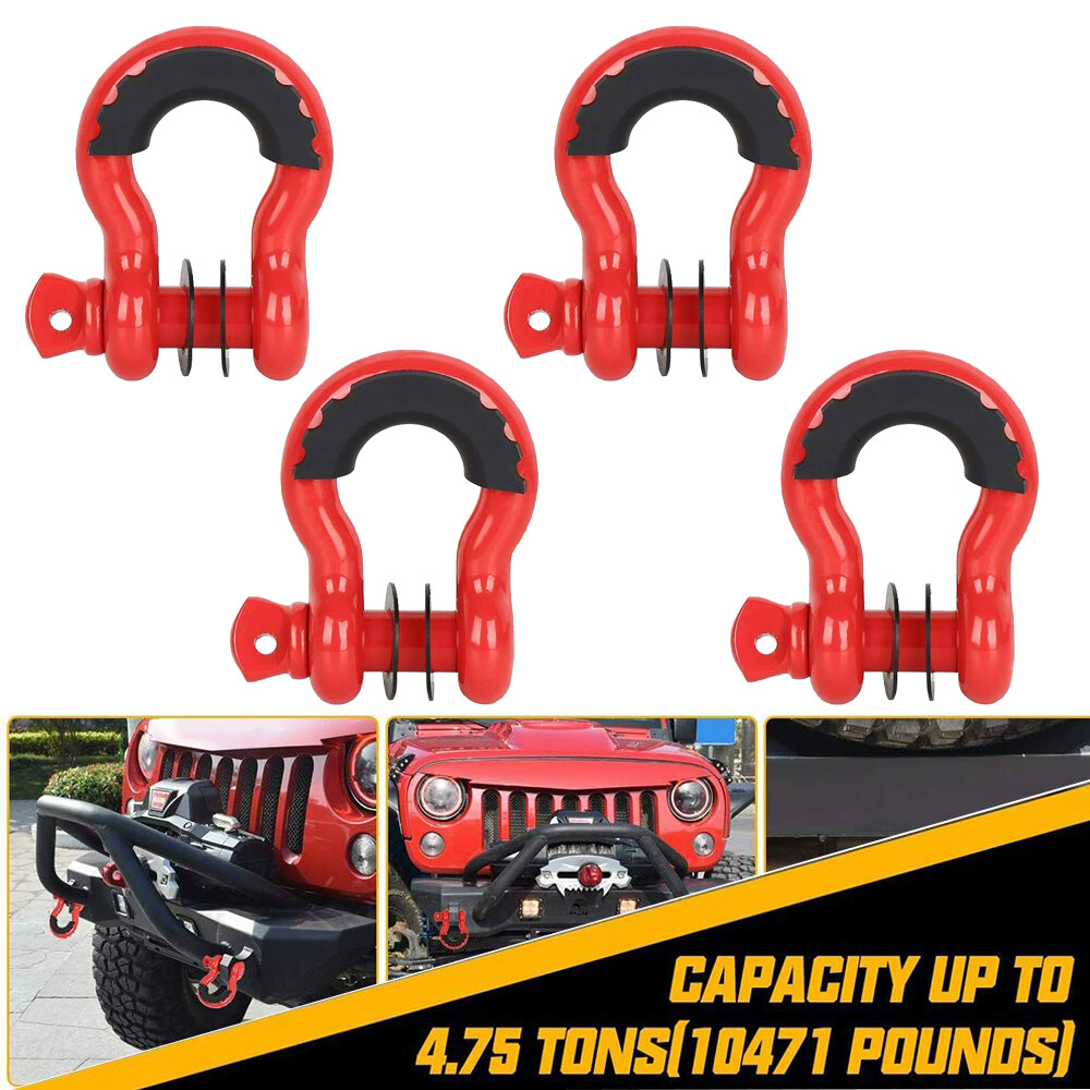 4PCS 3/4" D-Ring Shackles Kit Heavy Duty Recovery Off-Road SUV 4WD Truck Towing