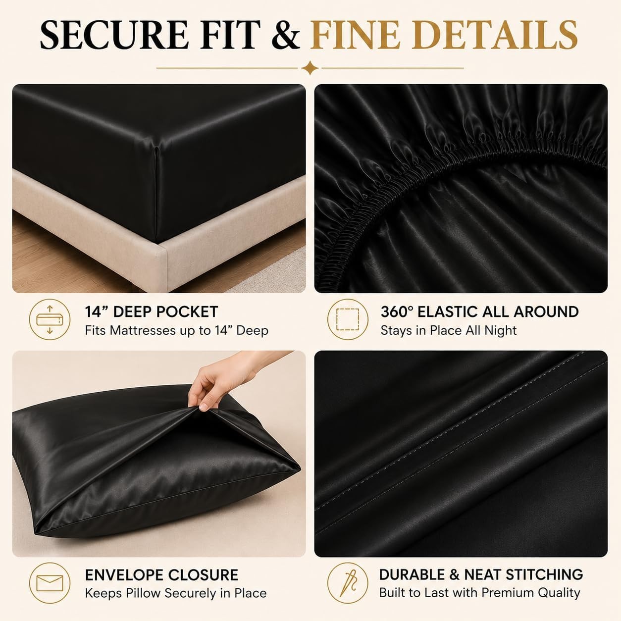 Full Size Satin Sheets 4 Piece Silky Bed Sheet Set W/ Smooth Silky Surface