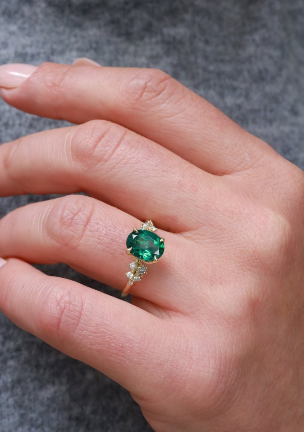 Oval Cut Green Sapphire Engagement Ring Round Cut Side CZ Diamond Ring For Women