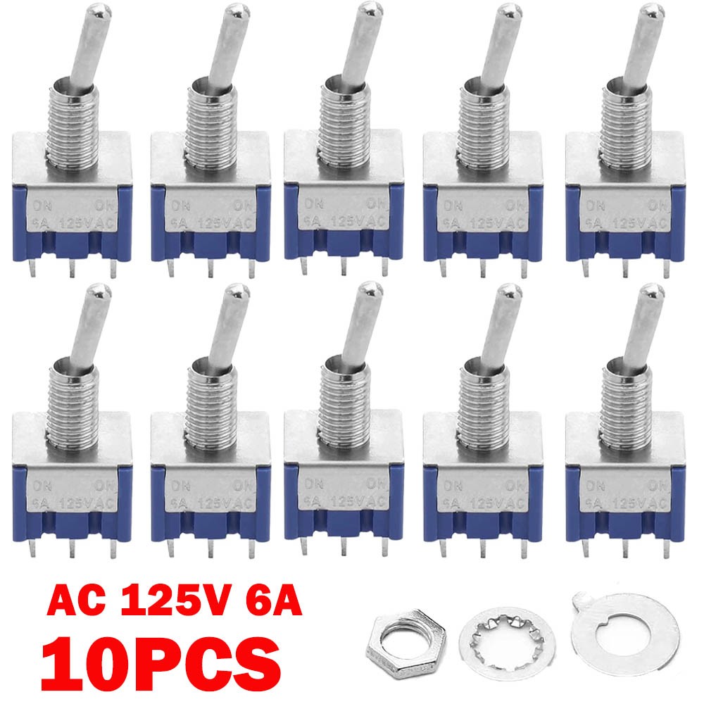 10Pcs Miniature DPDT On/On 6-Pin 2 Position Latching Toggle Switch AC125V 6A HOT