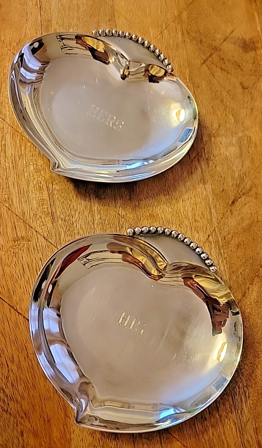 The 3 Crowns Silverplate Water Lily Trinket Engraved Dish Set HIS & HERS