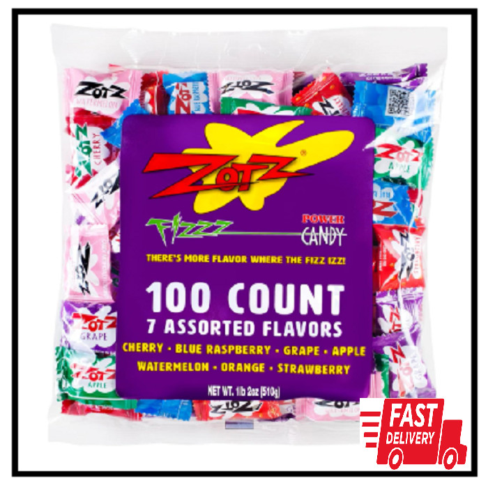 Zotz Fizzy Candy Bag, Assorted Flavors, 100 Count Bag
