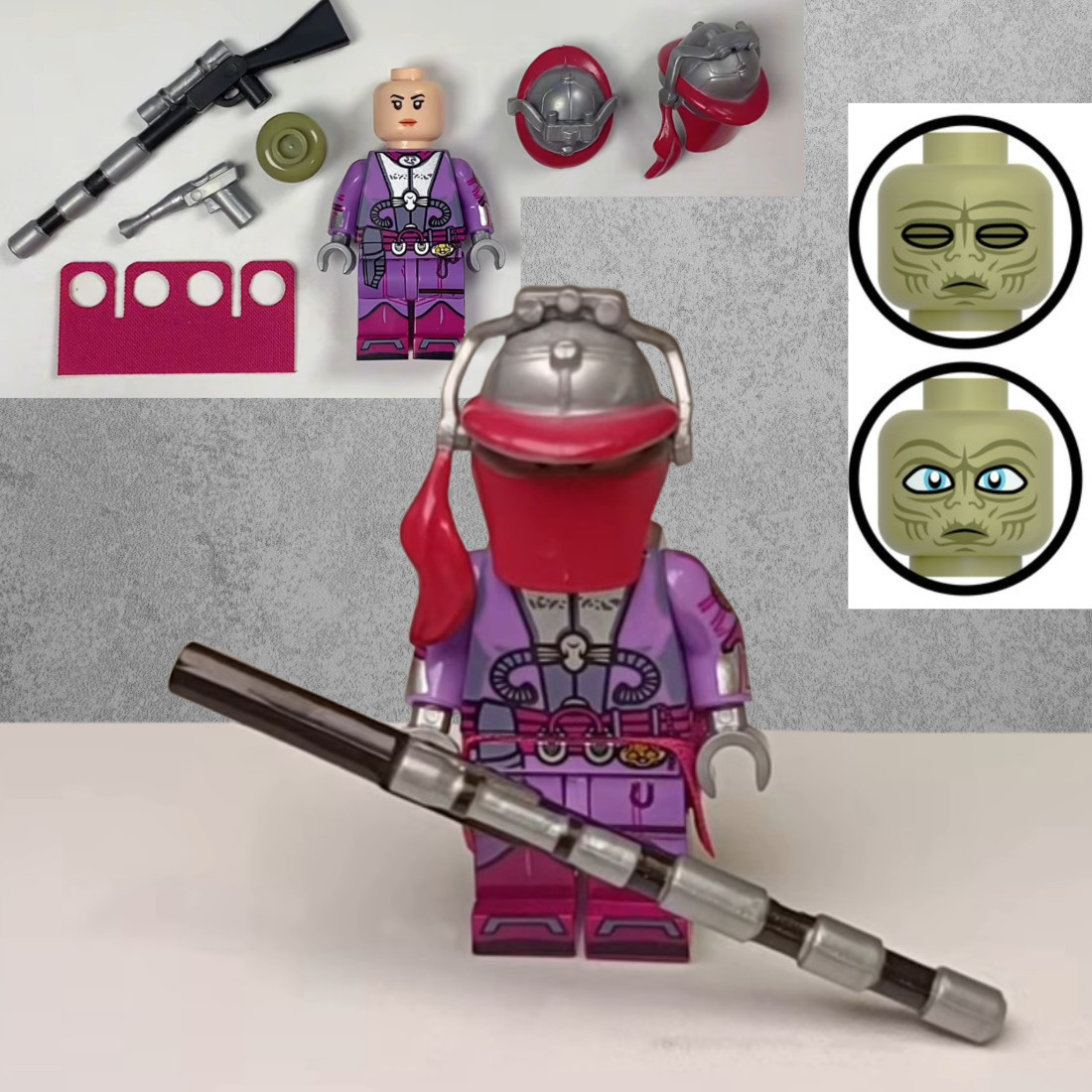 Zam Wesell custom minifigure - TWO helmets and heads!