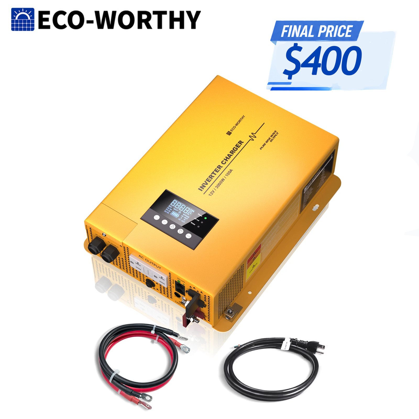 ECO-WORTHY 3000W 12V Pure Sine Wave Inverter Charger 12V DC to 120V AC Converter