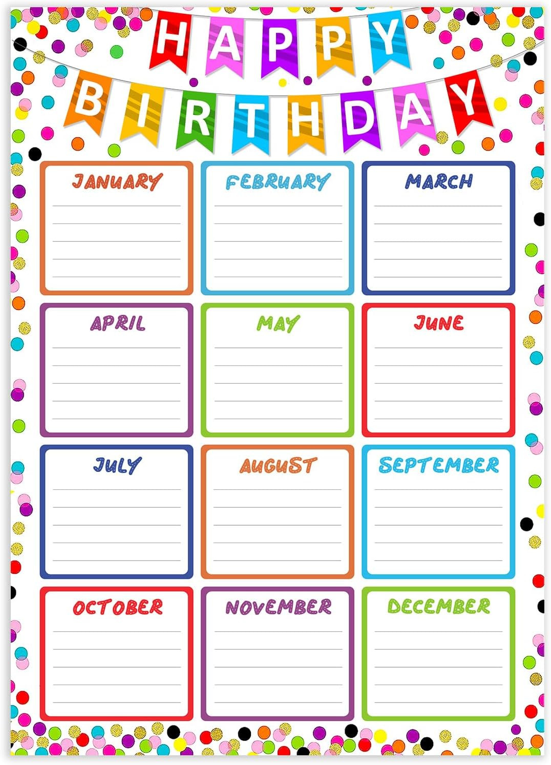 Confetti Happy Birthday Chart Poster for Classroom - Birthday Gifts Class Birthd