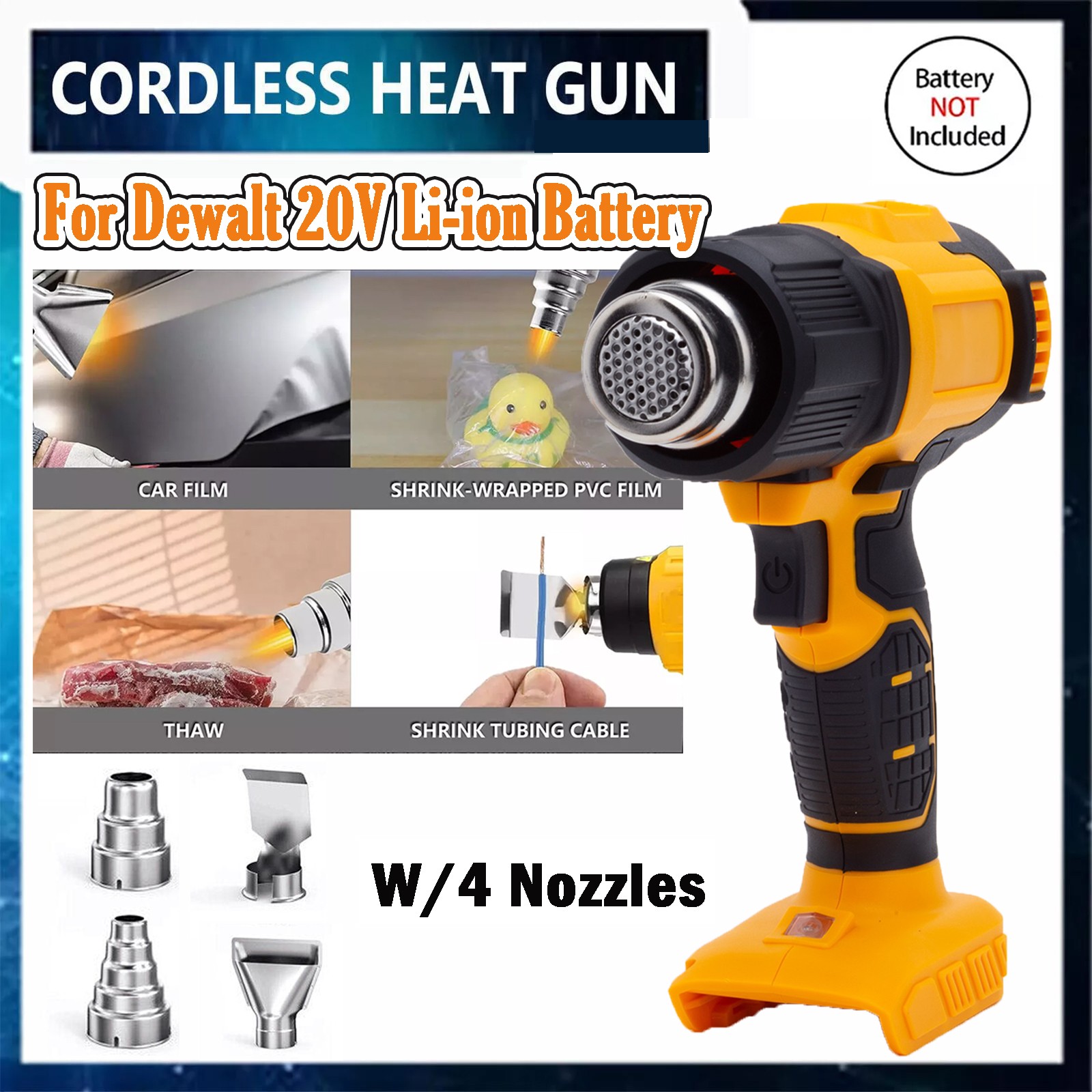 Wireless Hot Air Heat Gun For Dewalt 18v 20v Max Battery with 4Pcs Nozzles US