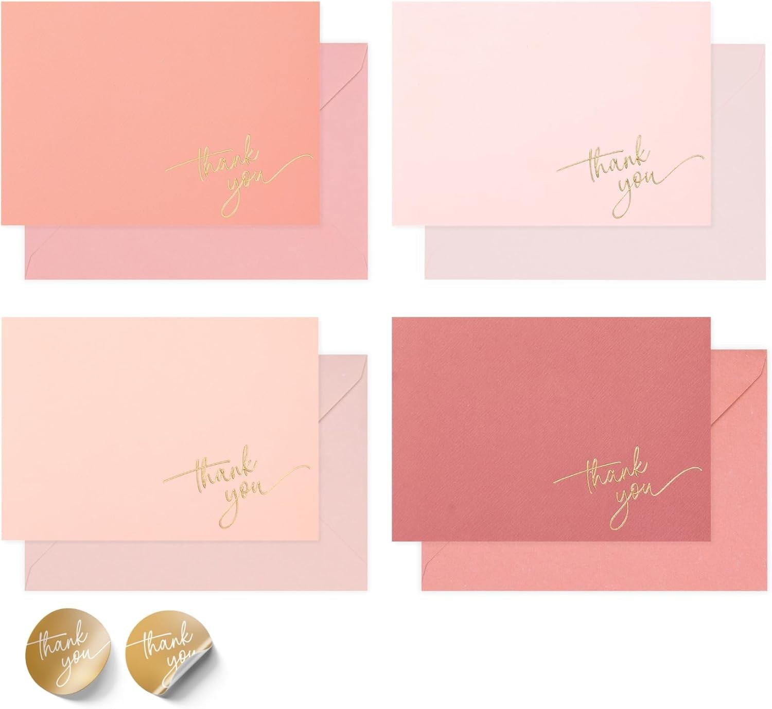 Gold Foil Thank You Cards - Bulk Pack of 40, 5X3.5 Inch with Matching Stickers &