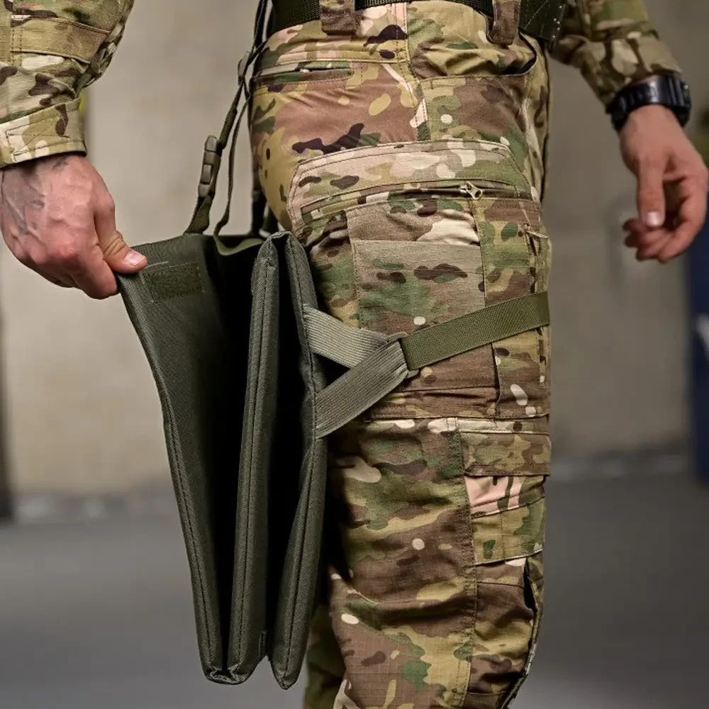 Folding three-section seat pad with Molle fastening, olive, 105x40x2 cm💛💙