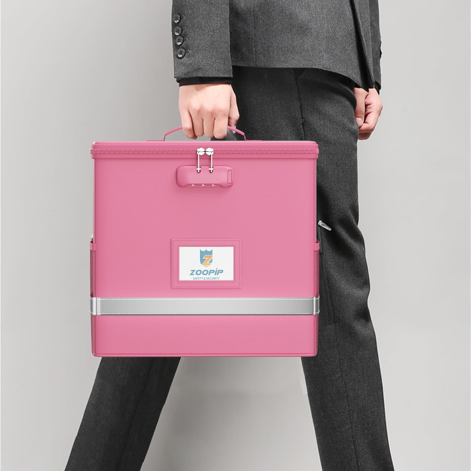 Fireproof File Box with Lock Document Box Storage Organizer(12.2"*6"*10.2 Pink)