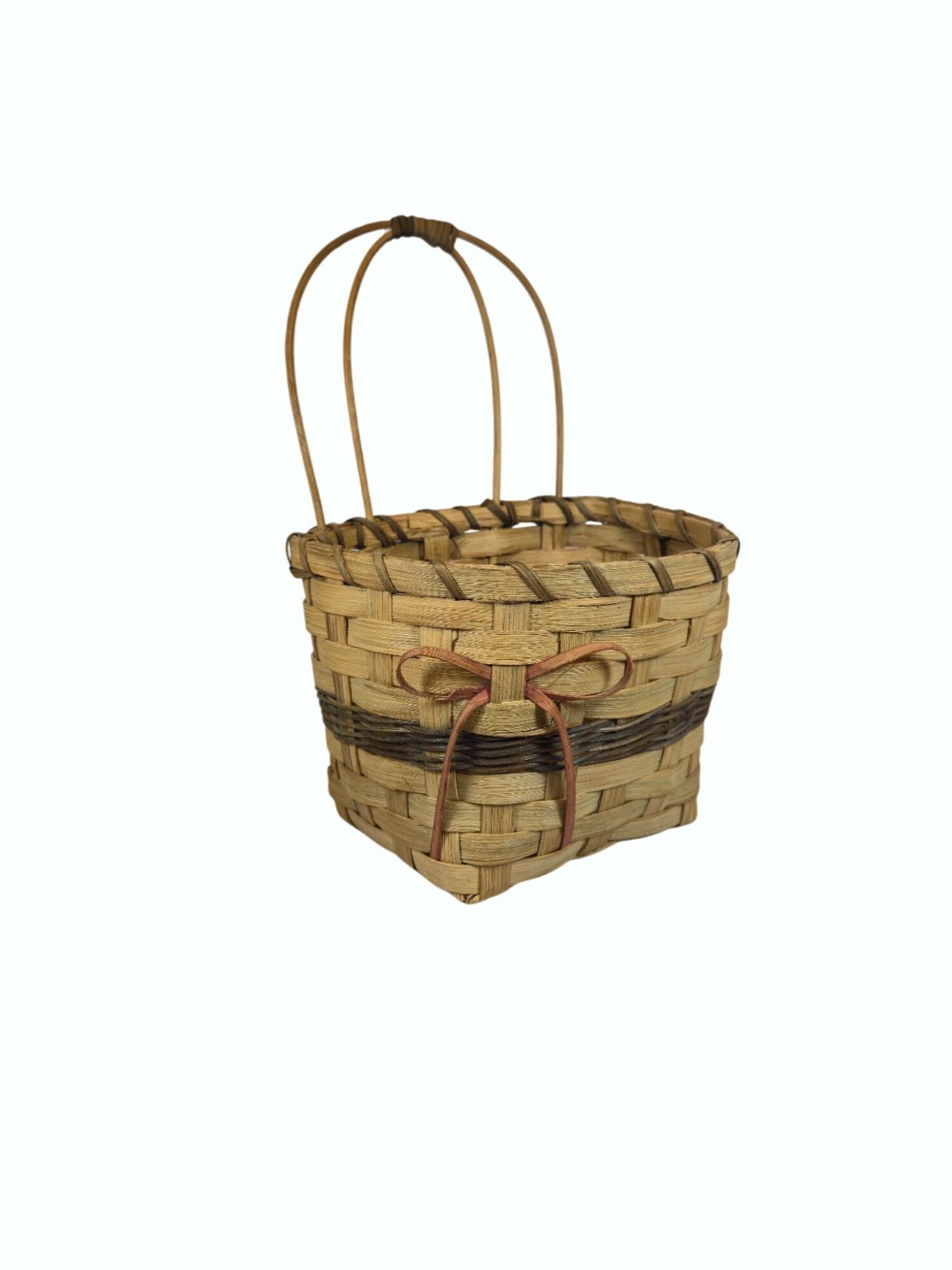 Handcrafted Woven Bow Basket Double Arch Handle Natural Rustic Storage decor