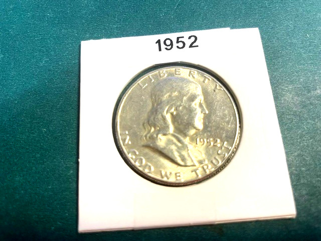 1952 Franklin Half dollar almost AU 90% silver