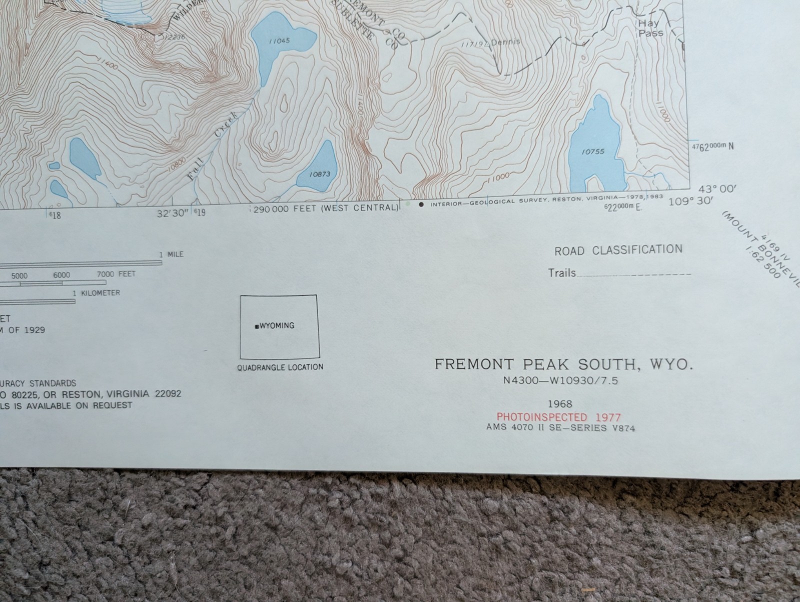 USGS Topo Map 7.5' Fremont Peak South, WYOMING N4300-W10930 (1968)