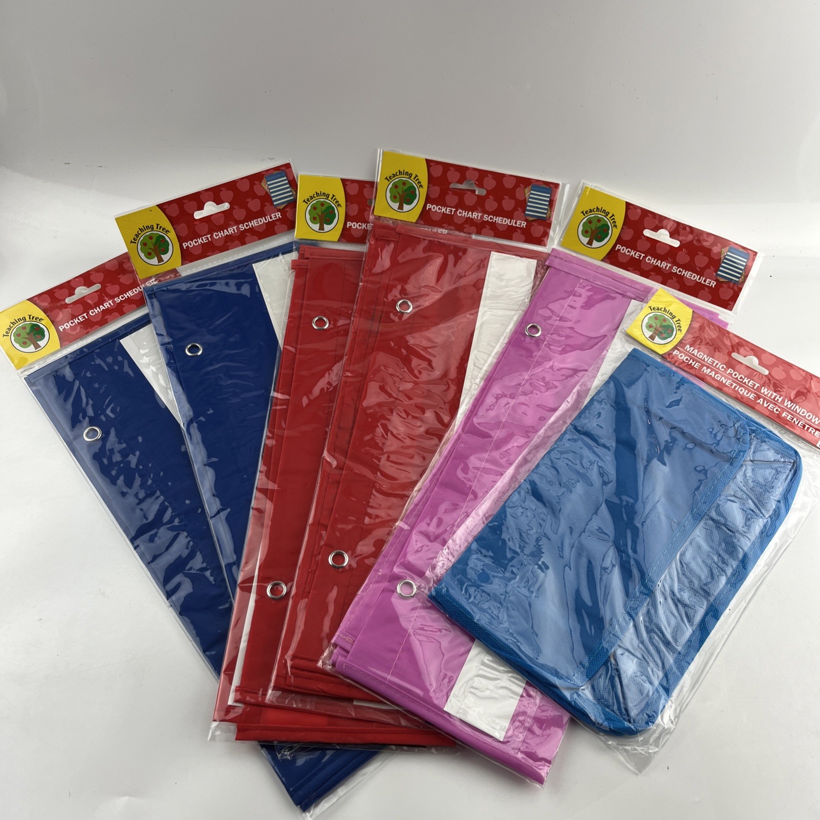 Lot of 5 Teaching Tree Pocket Chart Schedulers & 1 Magnetic Pocket w Window NEW