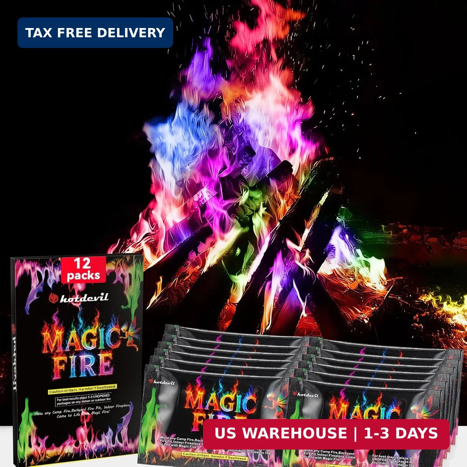 Hotdevil Fire Color Changing Packets (12Pack) Magical Flames Fire for Outdoor Ca