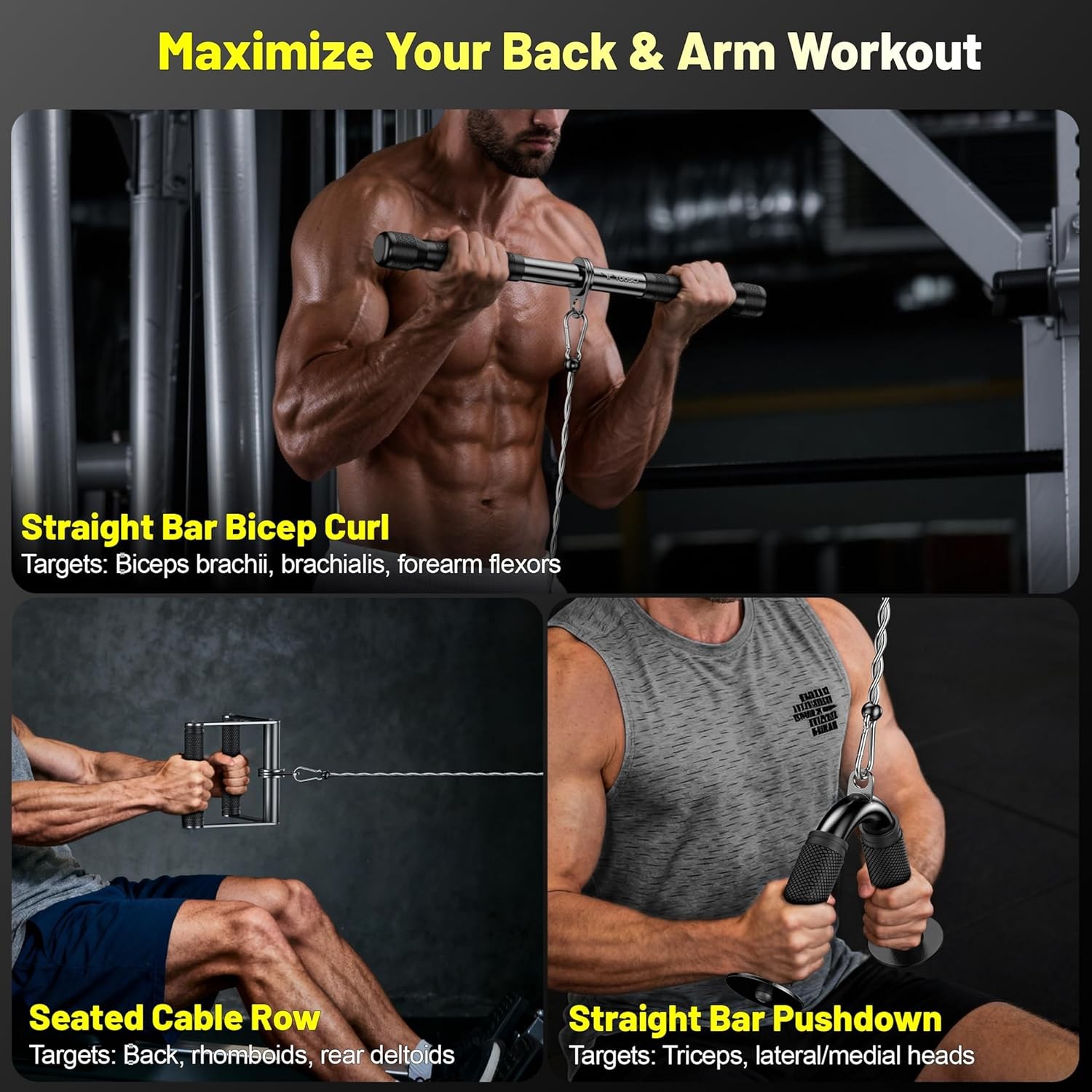 Cable Attachments for Gym, LAT Pulldown & Cable Machine Attachment Set: V-Shaped