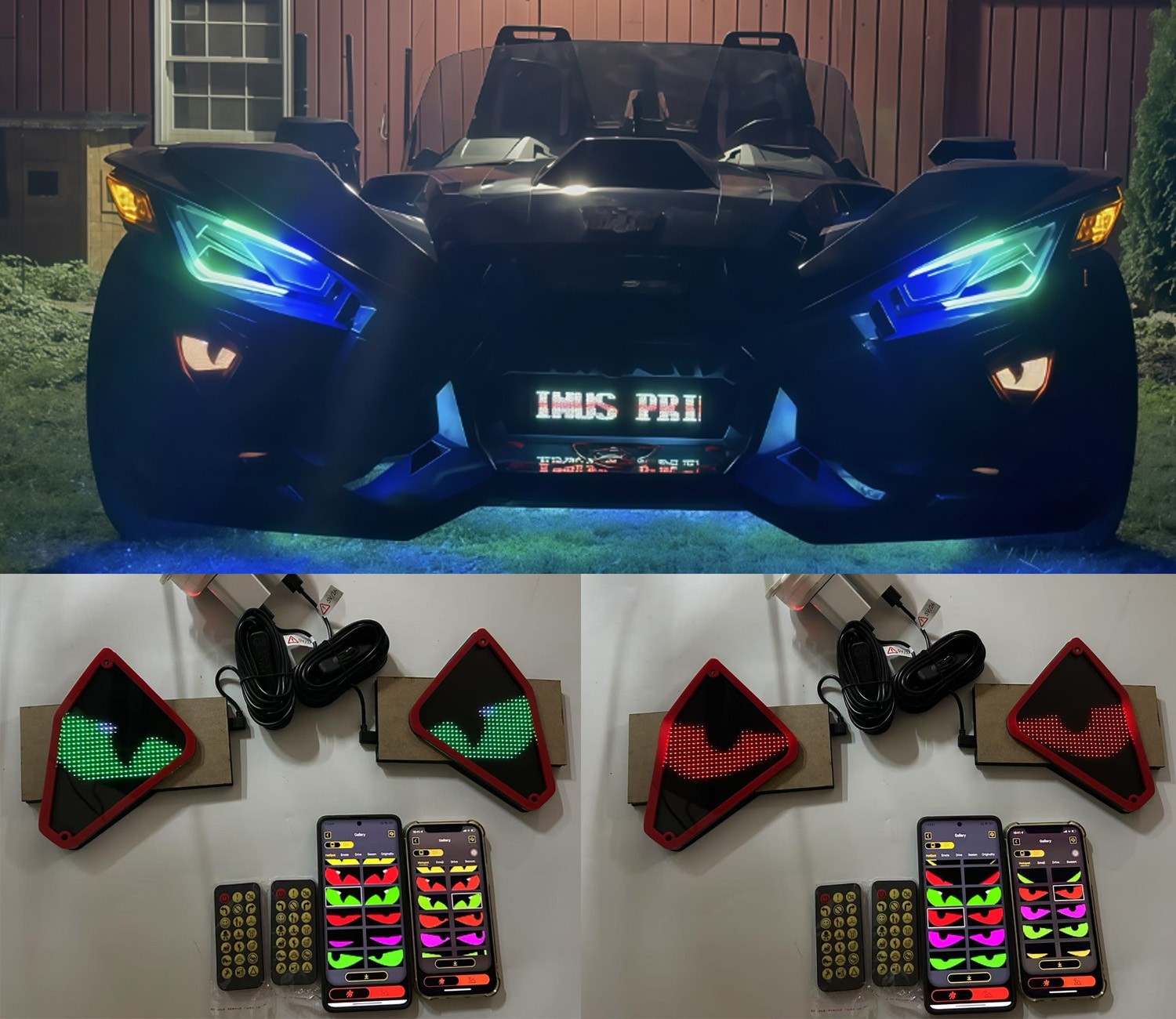 2PCS Music APP Demon Eyes Vent Holes HeadLights for Polaris Slingshot 2020-2024