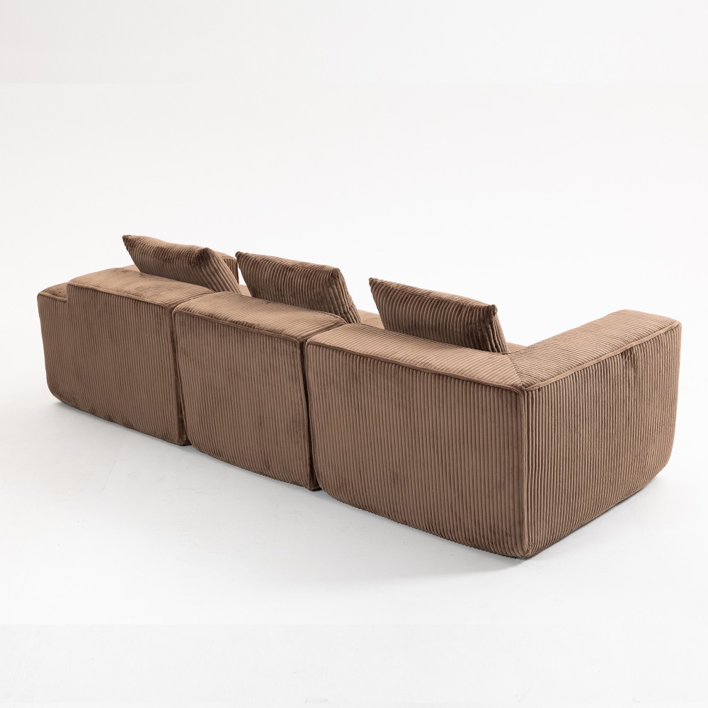 Dark Gray Corduroy Modular Sectional Sofa, 3-Seat Deep Seating