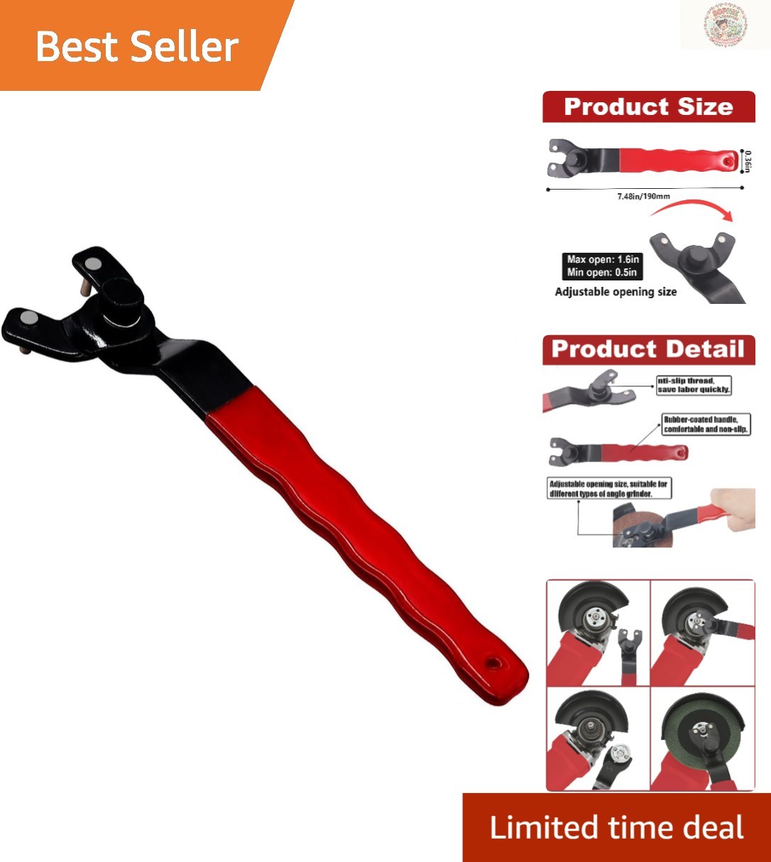 Mechanical Adjustable Pin Wrench with 2-Inch Jaw Capacity for All Angle Grinders