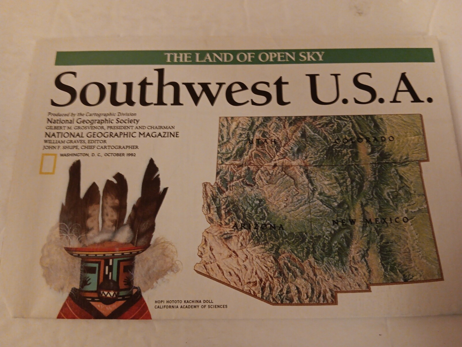 National Geographic Folded Map Southwest U.S.A. From October 1992 Mint