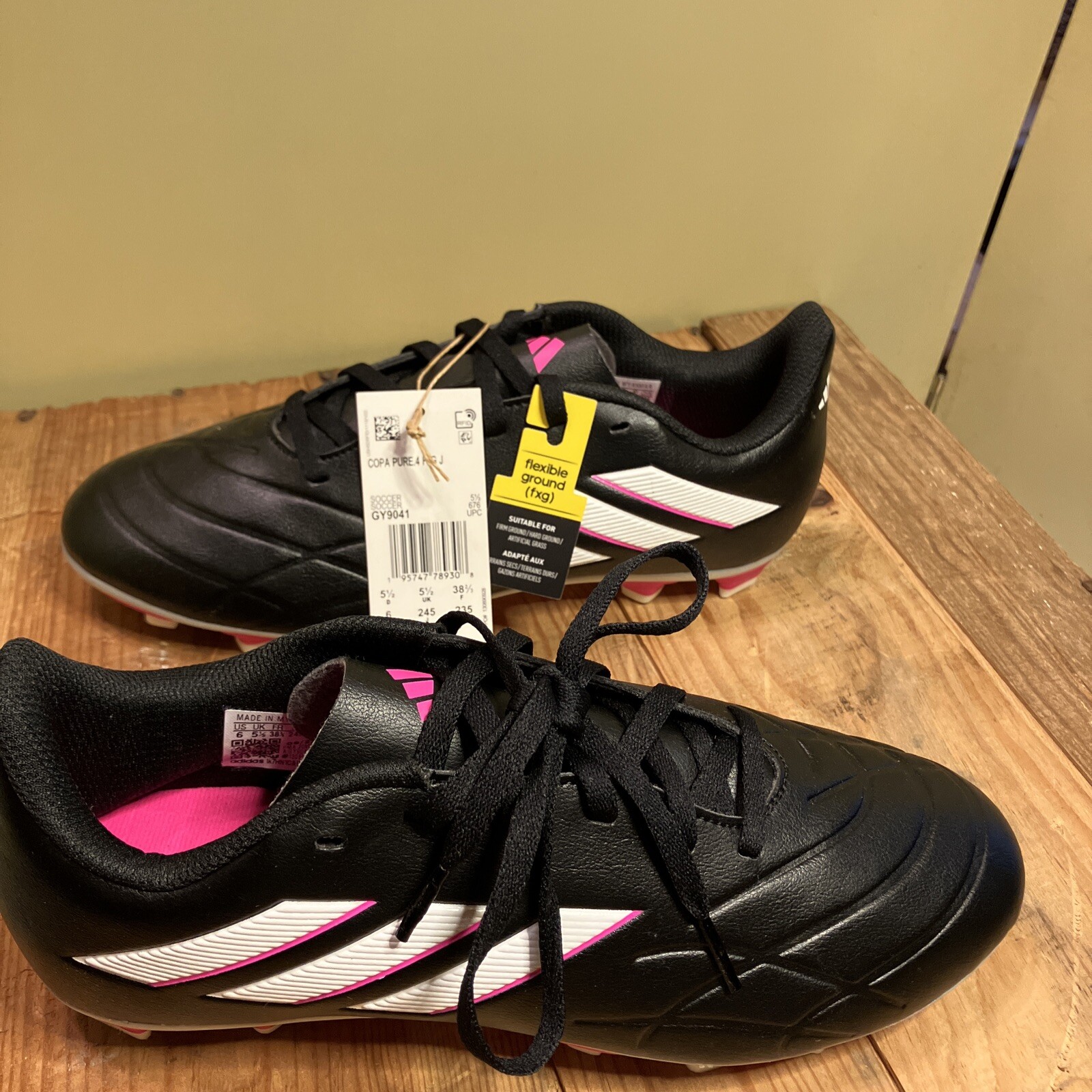 Adidas Copa Pure.4 Fg Jr GY9041 Football Shoes Black/White/pink Size 6