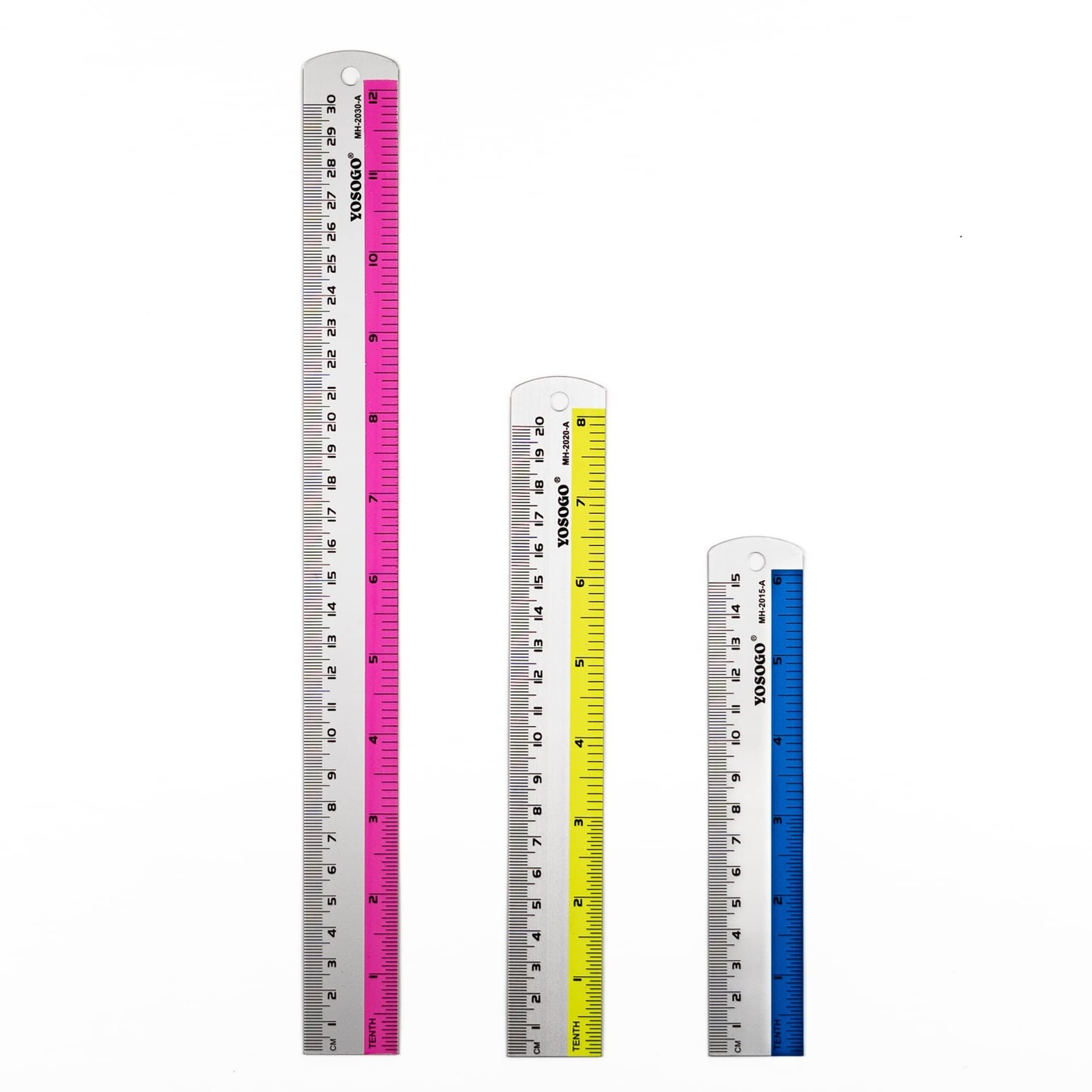 Set of 3 Aluminum Rulers of 6”, 8”, 12” in Inch and cm Scale W
