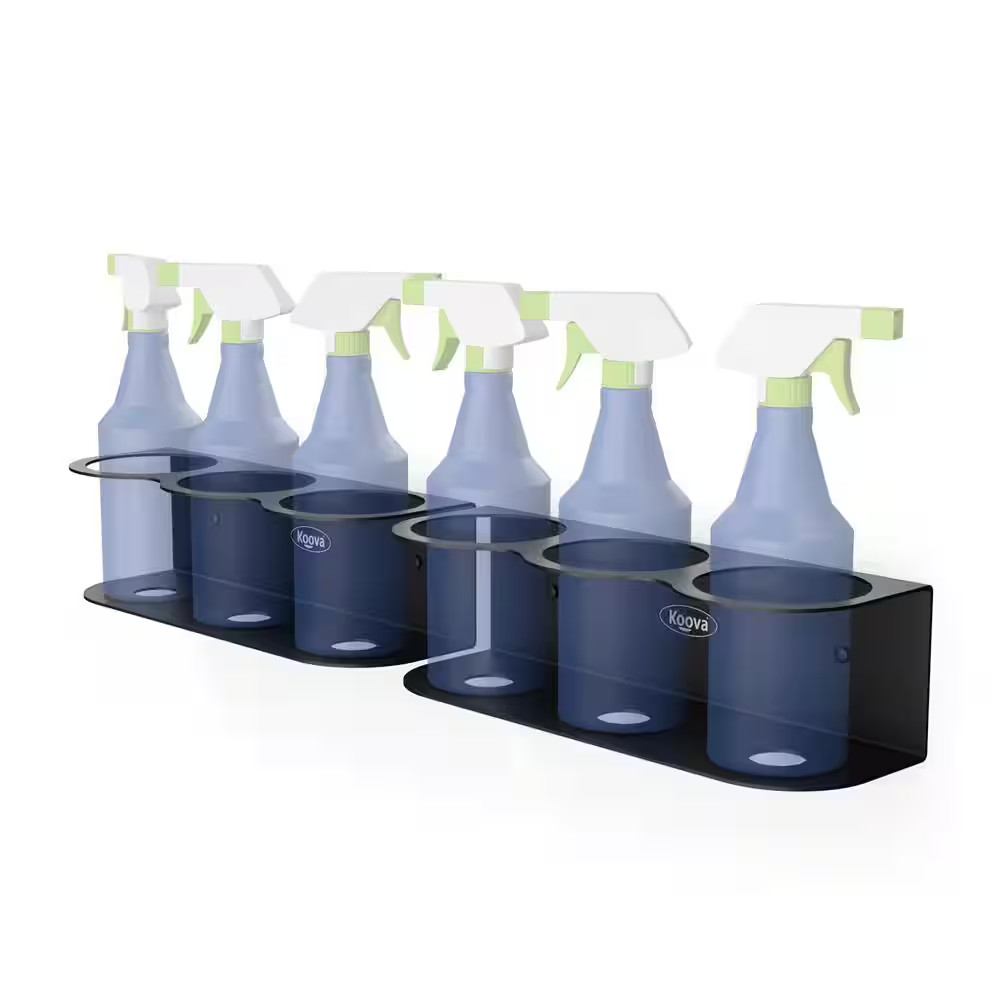 4.1 In. X 25.4 In. X 3.7 In. Black Steel Garage Wall Shelf Six Spray Bottle Hold