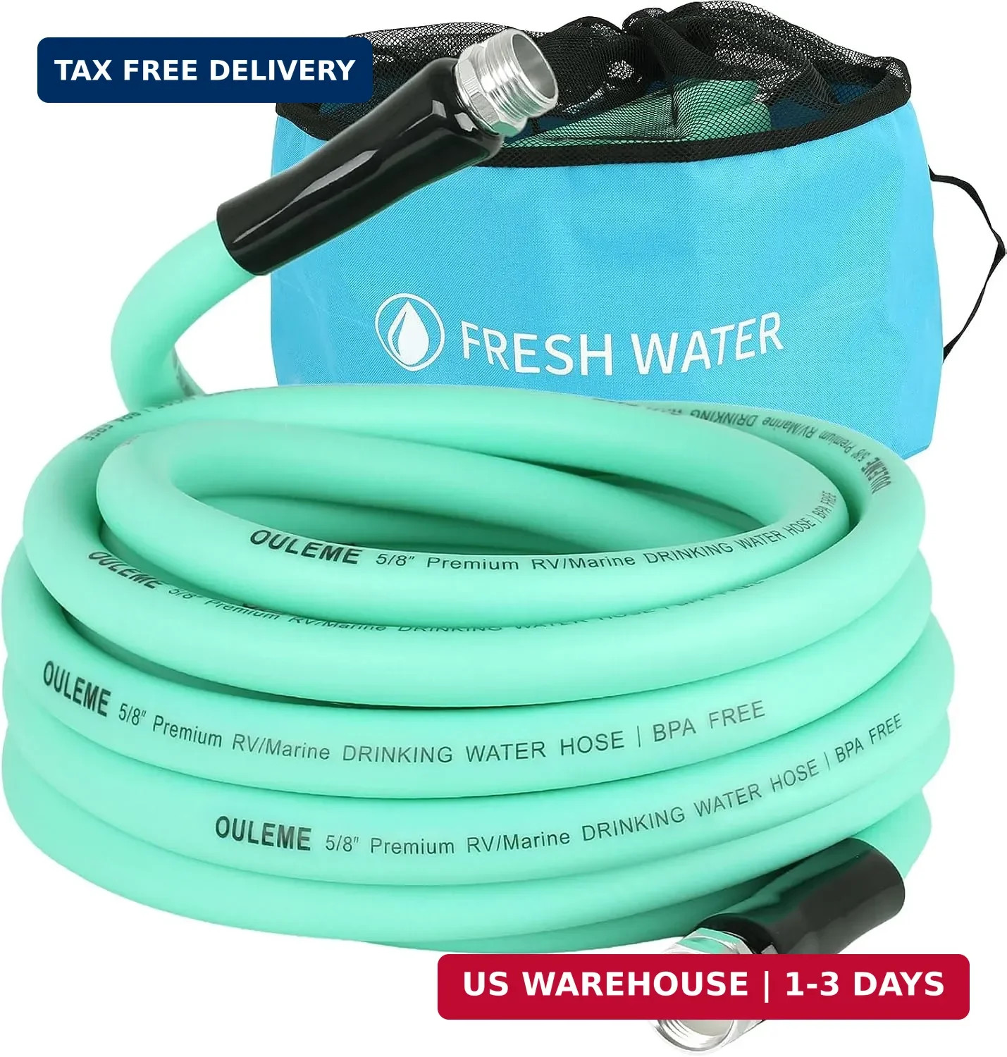 25ft Premium RV Fresh Drinking Water Hose with Storage Bag, 5/8" For Travel Trai
