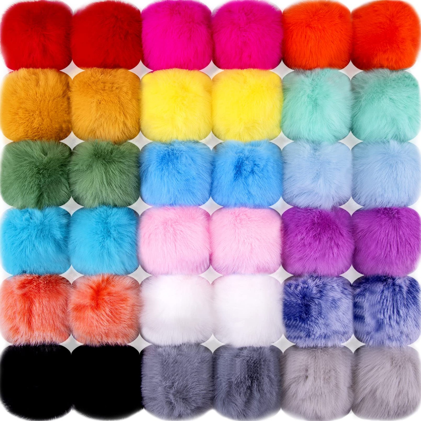 BQTQ 36 Pieces Faux Rabbit Fur Pom Balls with Variety Pack, Rainbow