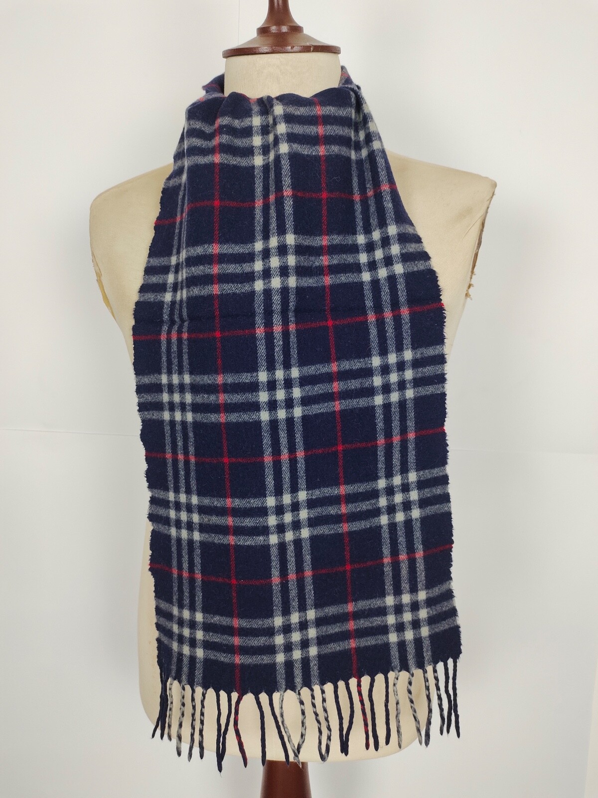 Burberry genuine vintage Nova check Blue 100% Lambswool winter Scarf Scarves
