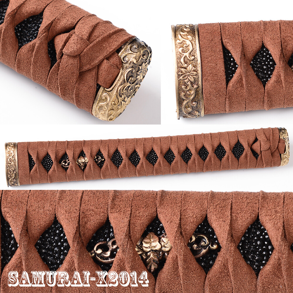 real leather ito brass fittings Tsuka Handle 26cm for Katana sword Real Rayskin