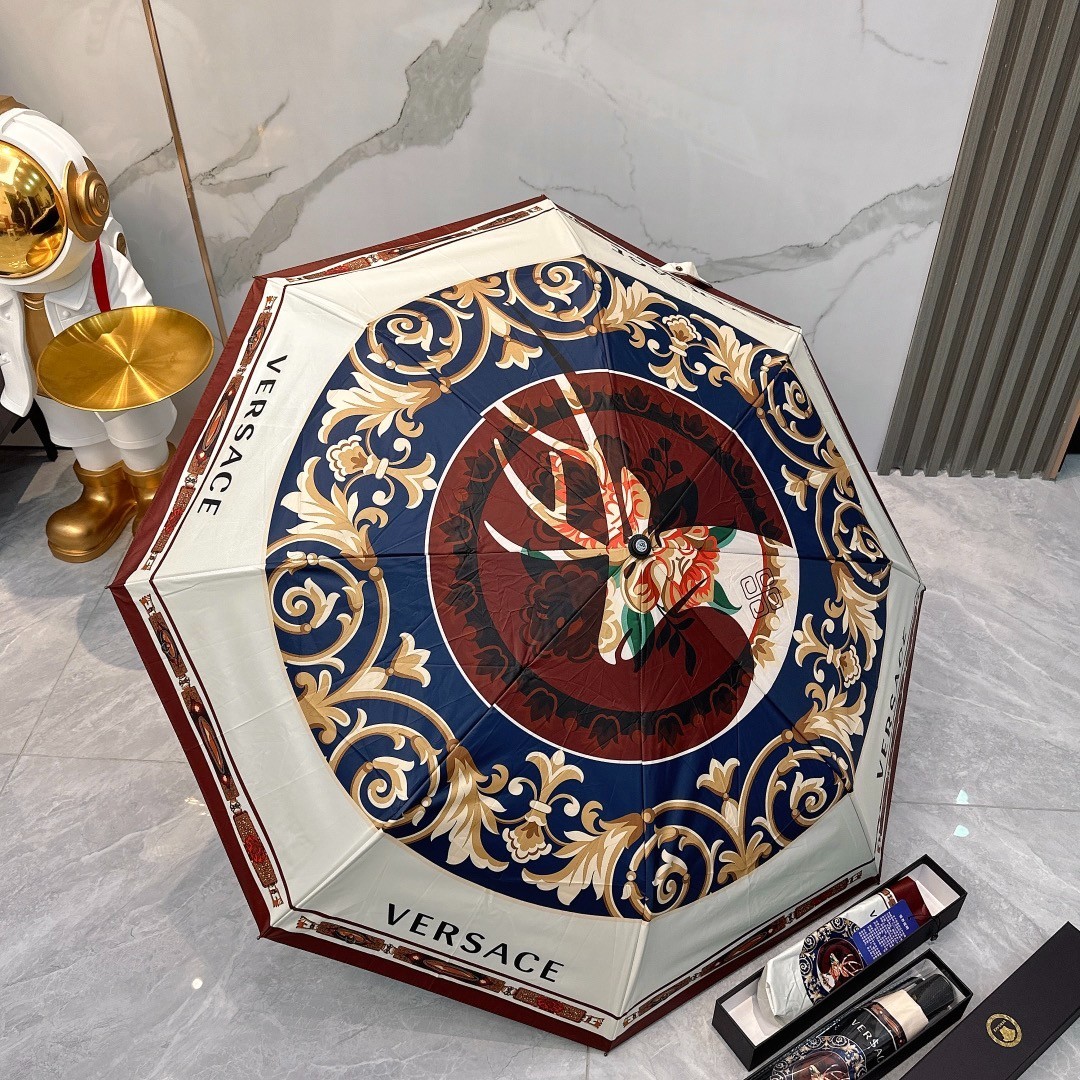 Versace White Deer Pattern Umbrella Automatic 3-Fold Sun Rain Parasol