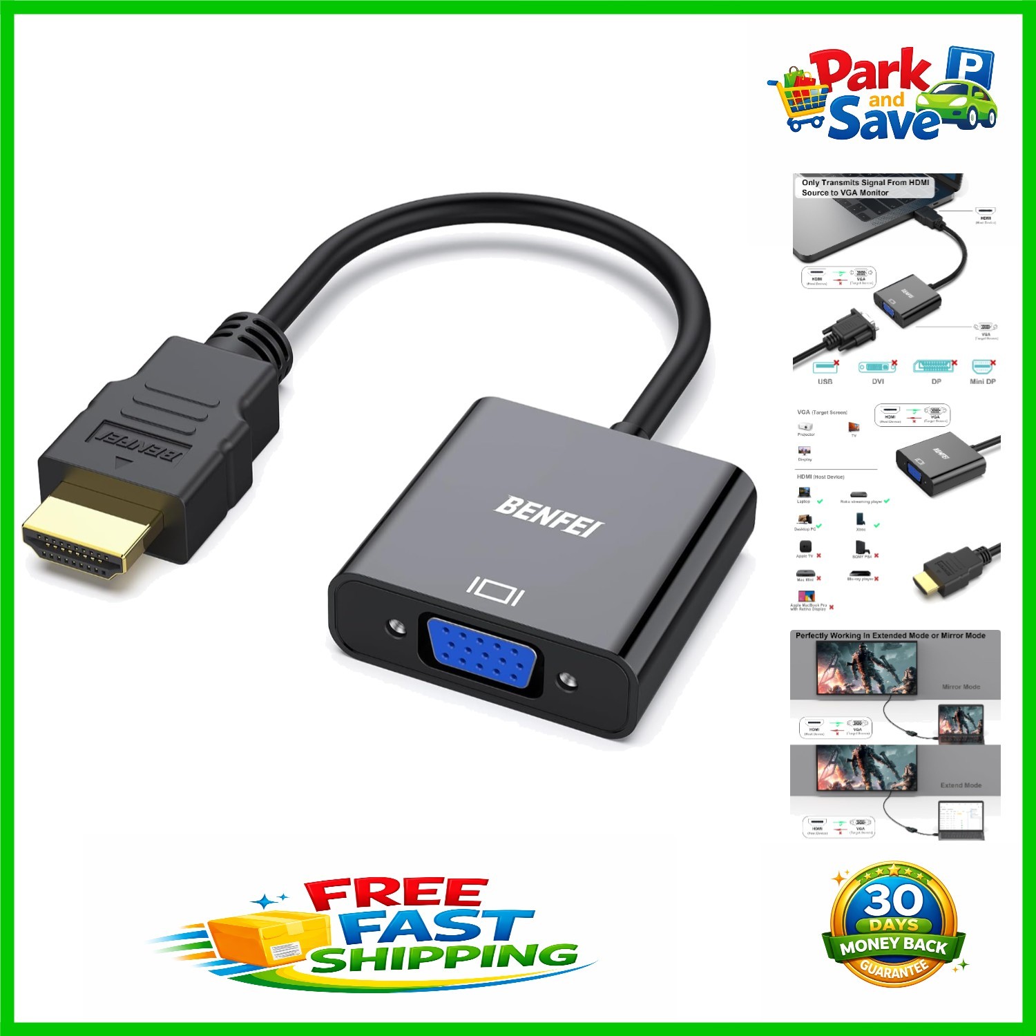 Compact HDMI to VGA Converter for Projectors & Monitors - Lightweight & Reliable