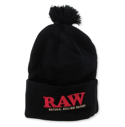 RAW X ROLLING PAPERS POMPOM HAT - BLACK  - One Size Fits All