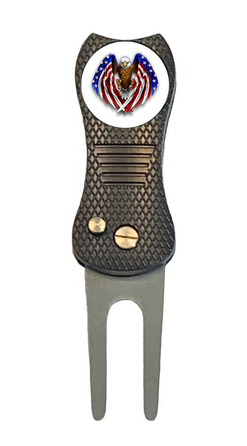 USA Flag Bald Eagle Patriots Golf Ball Marker + Switchblade Divot Tool