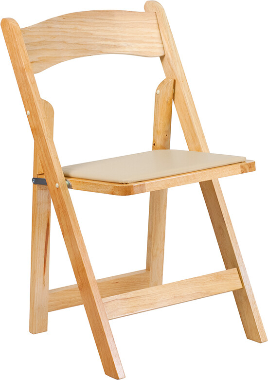 Natural Wood Folding Chair with Black Vinyl Padded Seat - Wedding Chair