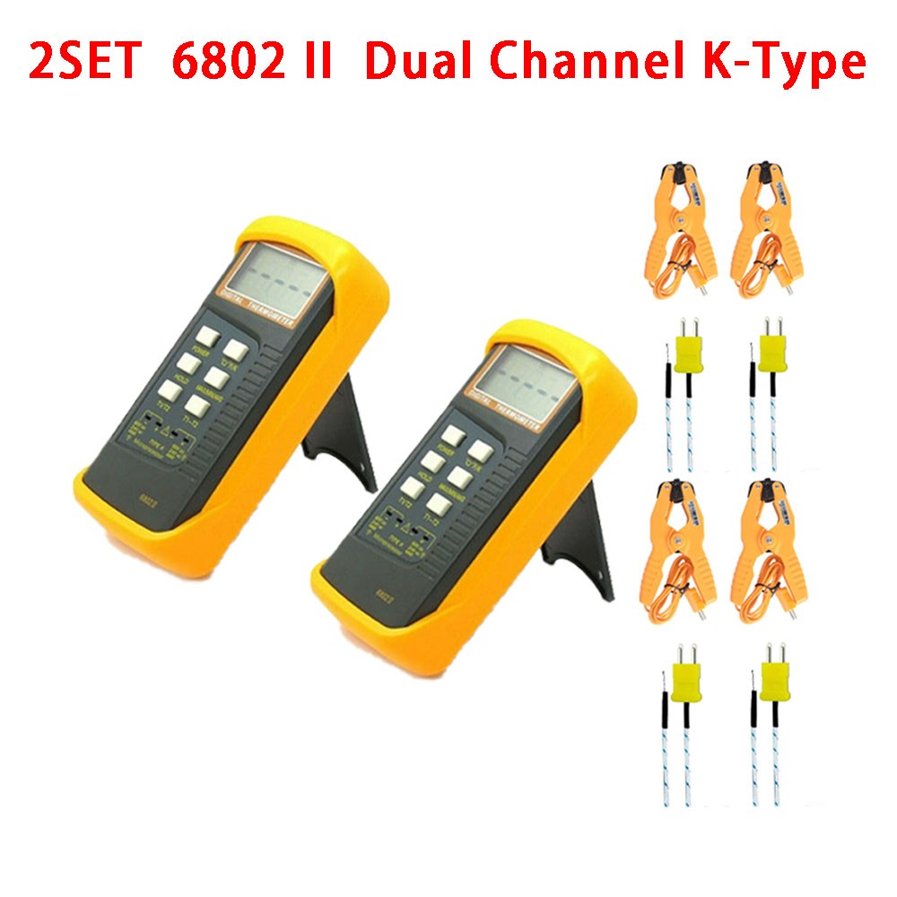 2Set 6802 II Dual Channel K-Type Digital Thermocouple Thermometer W/ Clamps USA