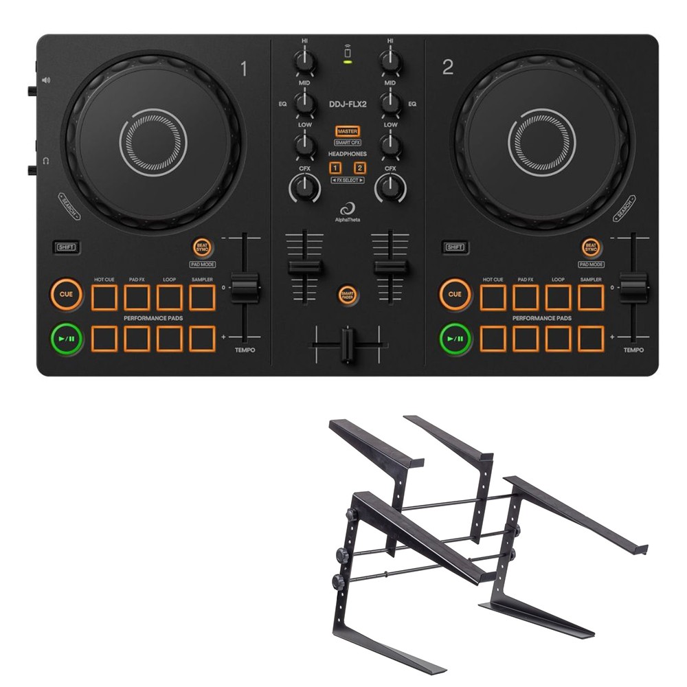 Pioneer DJ AlphaTheta DDJ-FLX2 DJ Controller for rekordbox w/ Controller Stand
