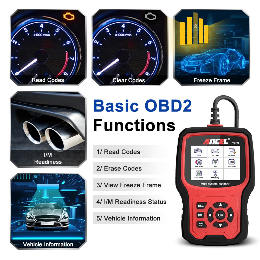 ANCEL OBD2 Sanner All System Car Diagnostic Tool ABS SRS TPMS Code Reader For VW