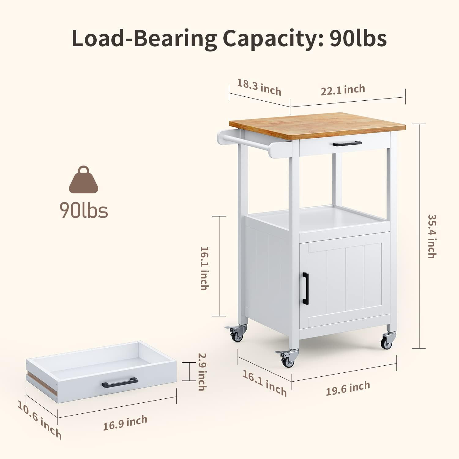 Kitchen Cart with Drawer, Small Kitchen Island on Wheels, Microwave Cart, Small