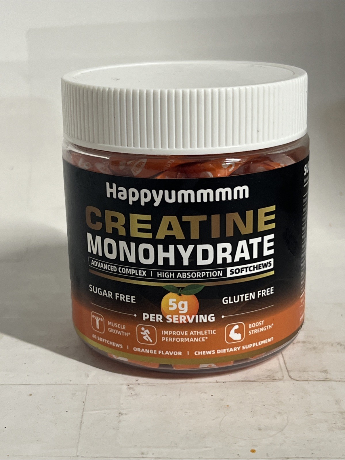 2x Happyummmm Creatine Monohydrate Softchews 60 Softchews Orange Exp 03/2027