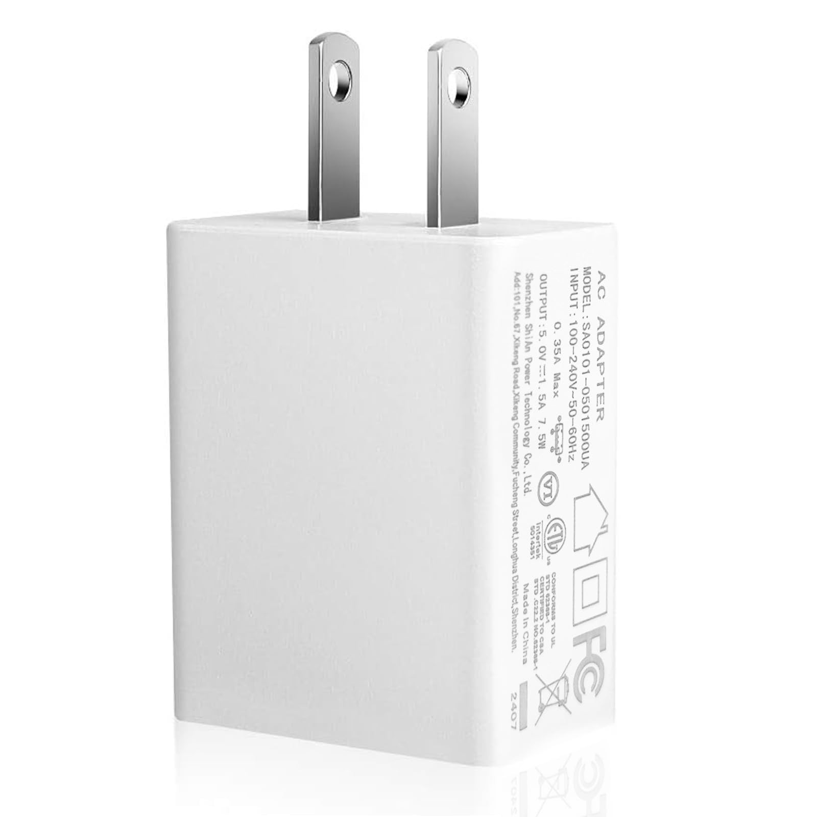 White Plug 5V 1.5A Switching AC Adapter Power Supply Wall Charger, for USB Ca...