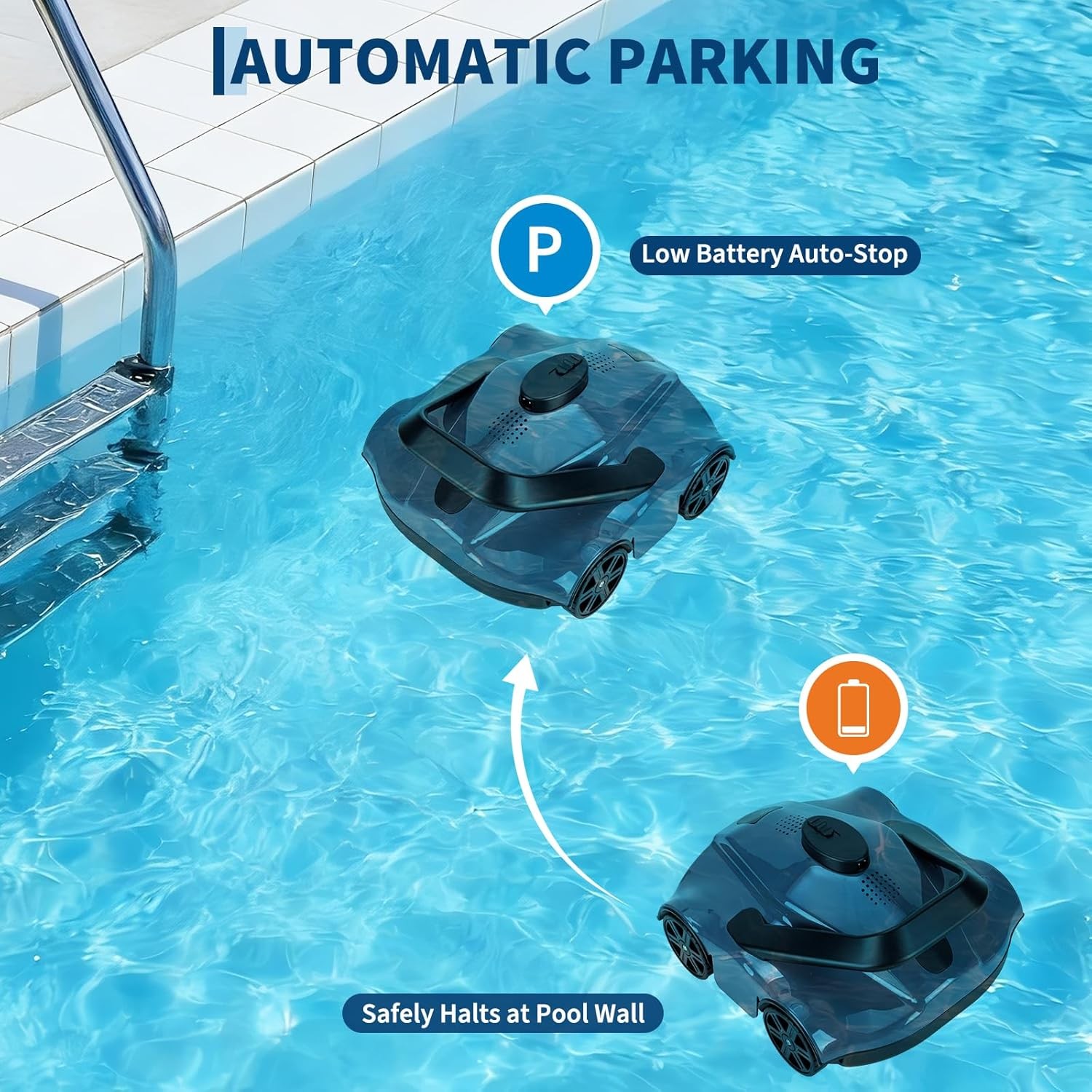 GRAVEE Cordless Robotic Pool Cleaner 130Mins Runtime Vacuum Inground Pools