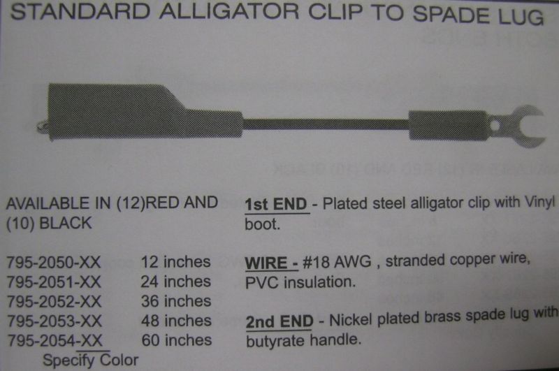 Concord Alligator Clip to Spade Lug p/n 795-2050-12 New