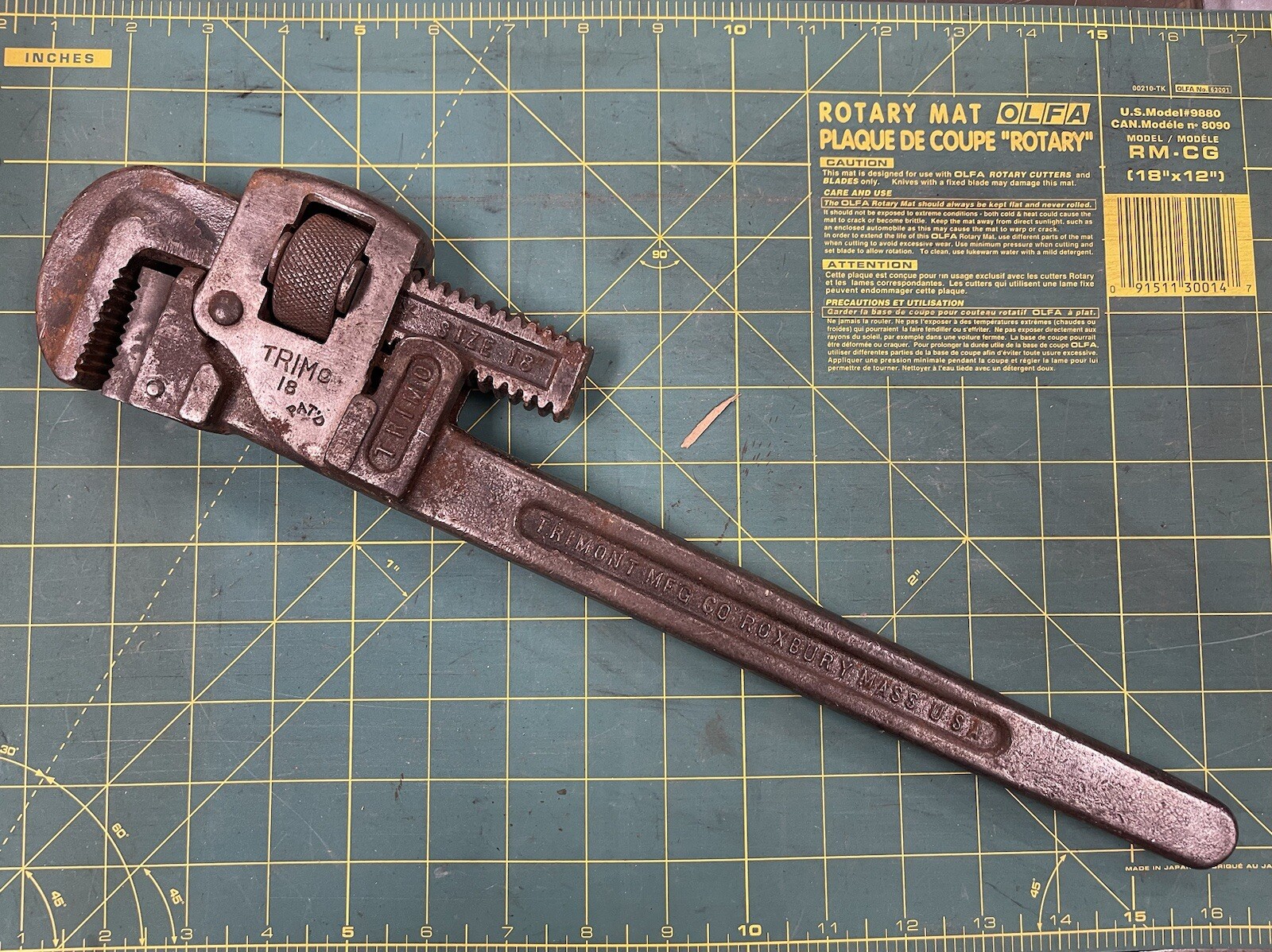 Vintage Trimont Trimo 18 Inch Pipe Wrench Pat'd 3-5-18