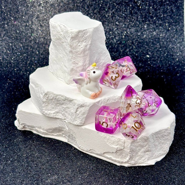 Sage's Baby Unicorn Familiar Resin Polyhedral Dice Set + Figurine | Dnd D&D RPG