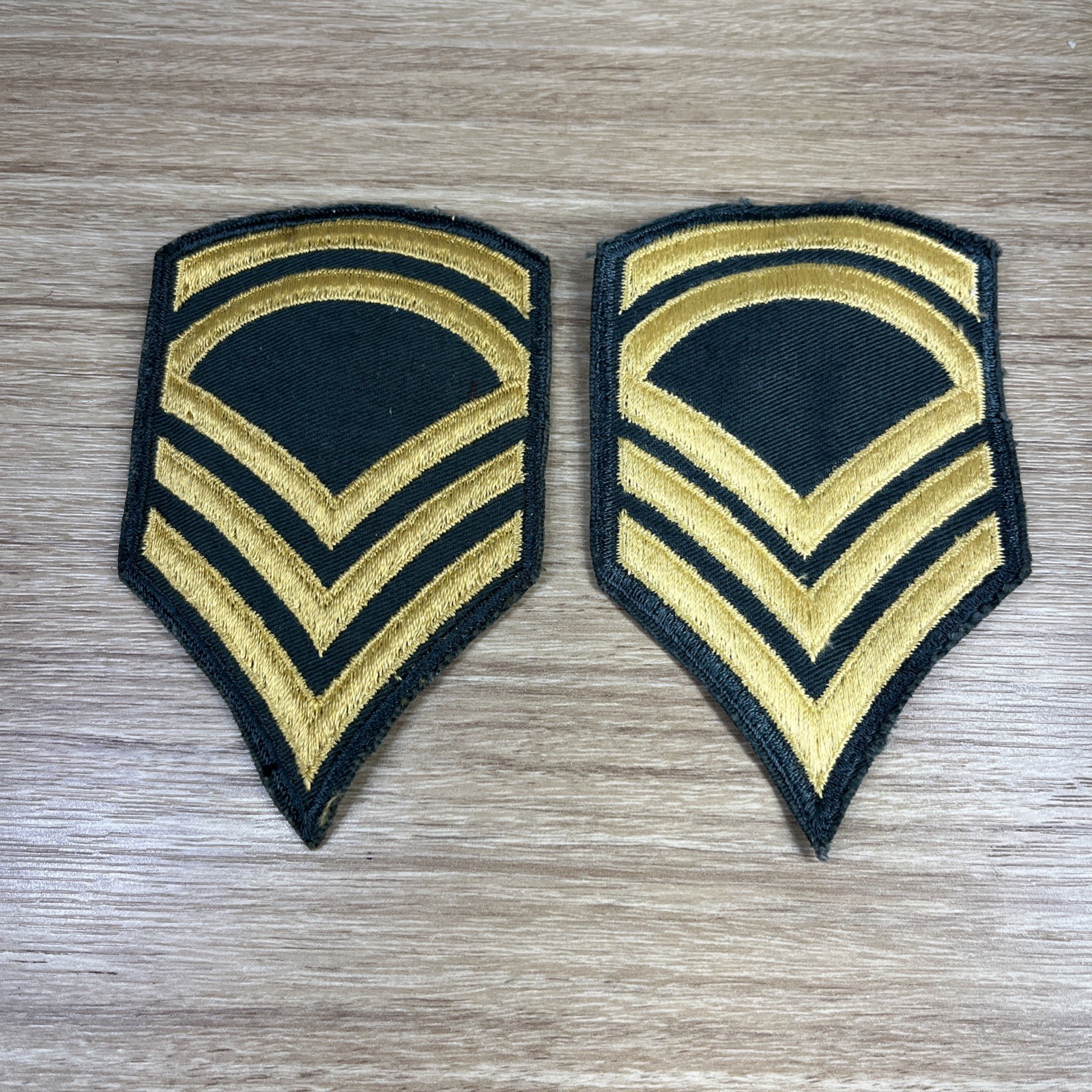 Vintage US Army Sergeant Uniform Patches Gold & Green Set (2)