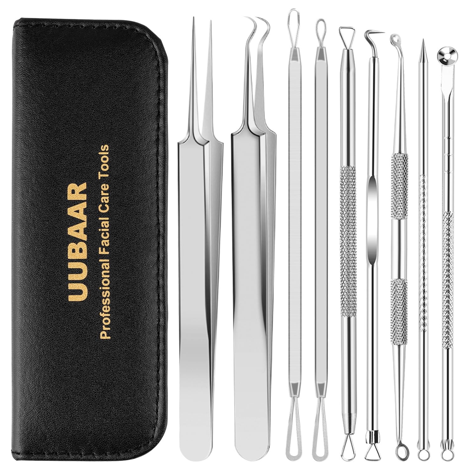 UUBAAR 9PCS Blackhead Remover Tools, Pimple Popper Tool Kit with 2 Silver